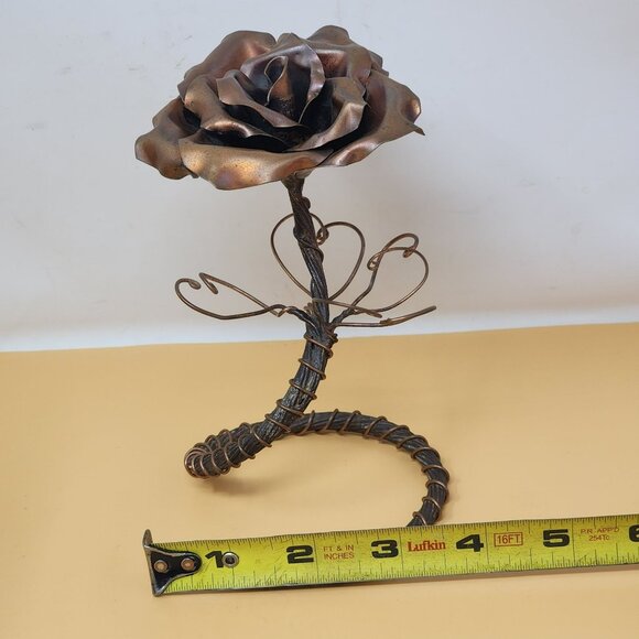 Vintage Handcrafted Antique Copper Finish Metal Rose Sculpture Art Piece - Picture 9 of 10